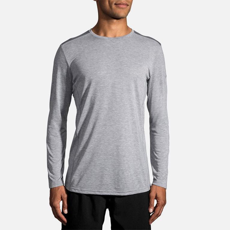 Brooks Distance Long Sleeve Running Shirt - Men's - Grey (15867-WLHJ)